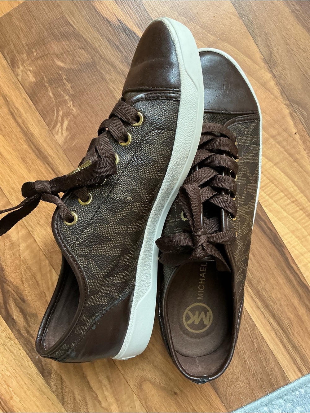 Michael Kors Brown Logo Low-Top Sneakers with White Sole